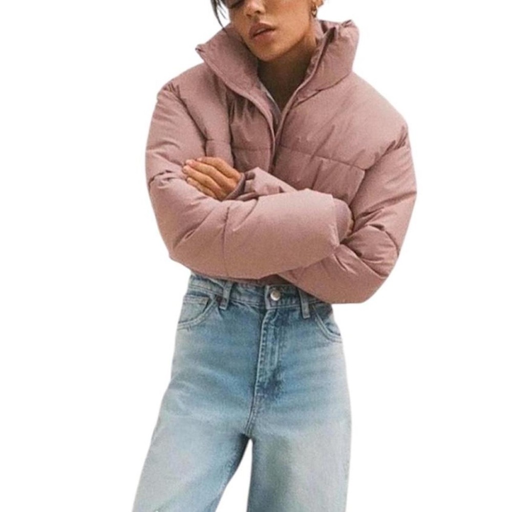 Zara Women's Pink Cropped Puffer Jacket